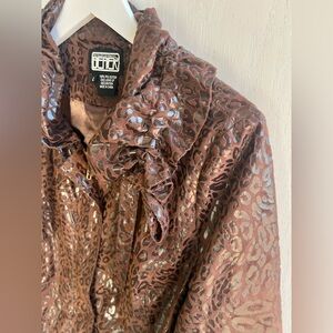 Berek Sz L Brown Shiny Animal Print Topper Lightweight Jacket